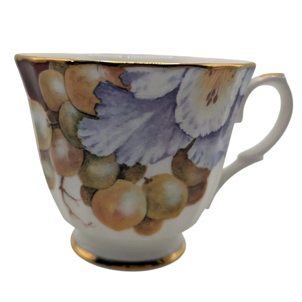 Vintage Royal Kingston Teacup‎ Footed Floral Leaves Grapes Hand Painted England